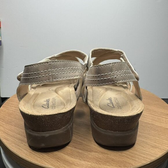 Clarks Calenne Clara Bronze Beige Metallic Strappy Sandals Cork‎ Wedge Size 8 - Picture 5 of 7